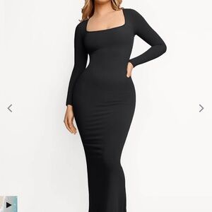 Chic Black built-in Shape-wear Long Sleeve Maxi Dress